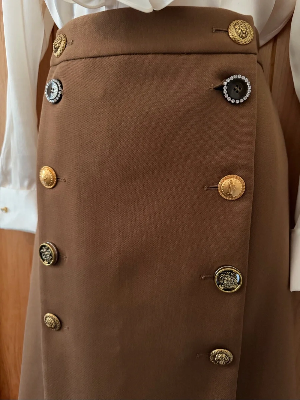 PINKO Italy Burrasca Heavy Crepe Button Cognac Brown Midi Pencil Skirt, 10 Rare! - Picture 6 of 16